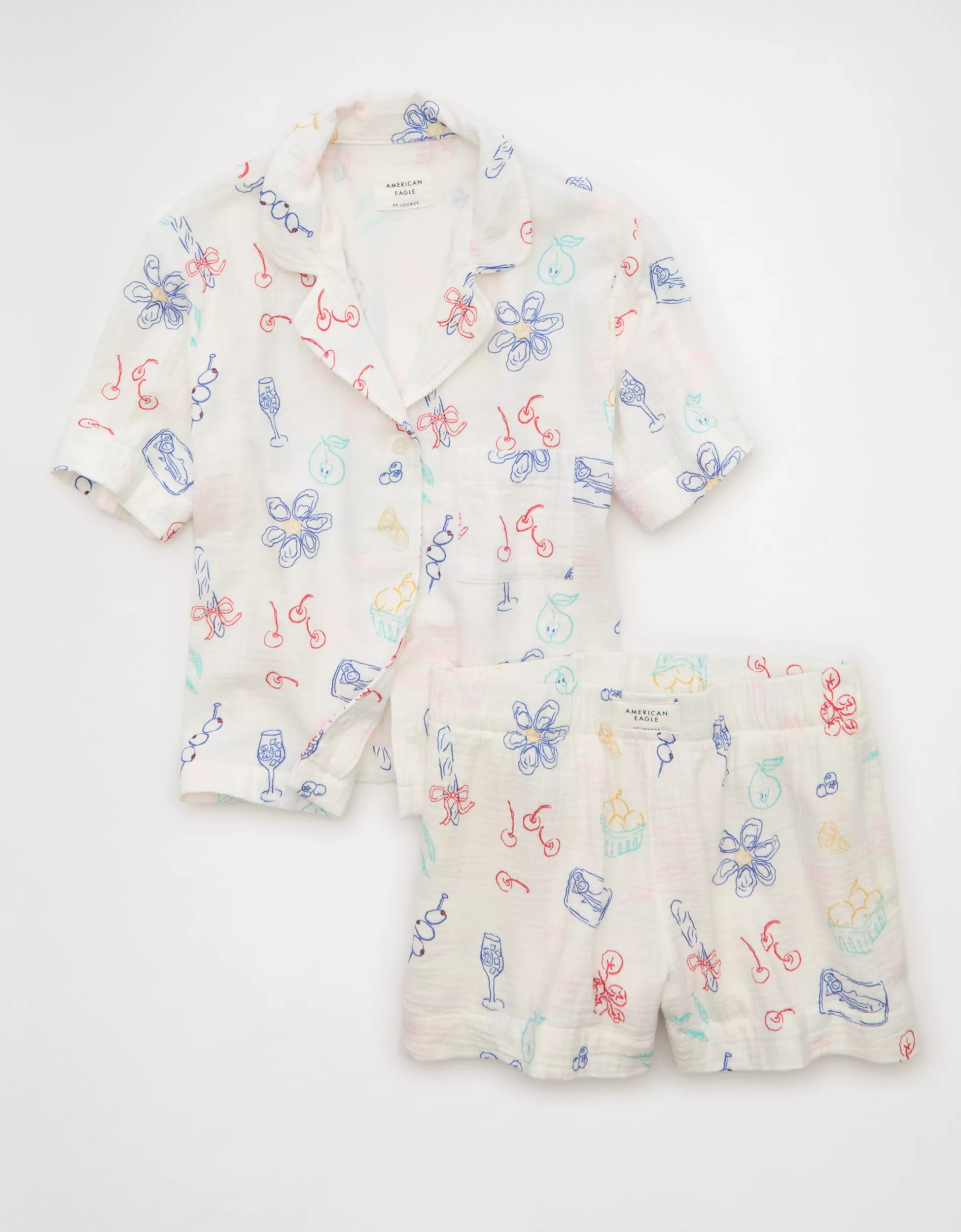 AE Cotton Gauze Short-Sleeve PJ Set | American Eagle Outfitters (US & CA)