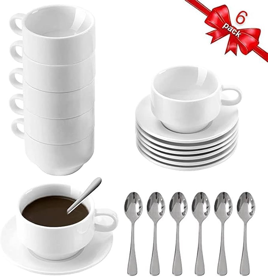 DeeCoo Porcelain Espresso Cups with Saucers and Spoons Set of 6, 2.5 oz Coffee Cup and Saucer Set... | Amazon (US)