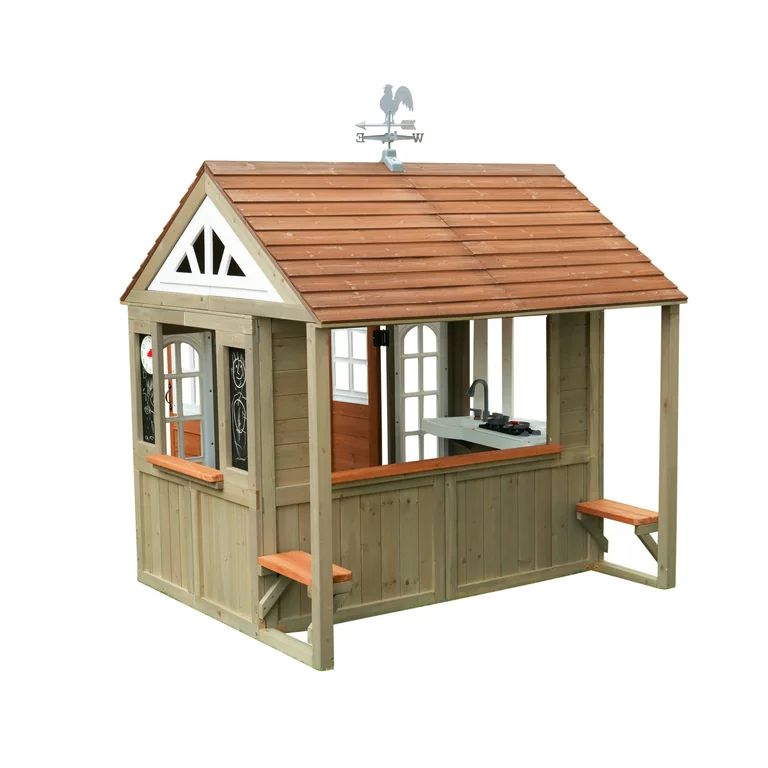 KidKraft Country Vista Wooden Outdoor Playhouse with Double Doors, Play Kitchen & Benches | Walmart (US)