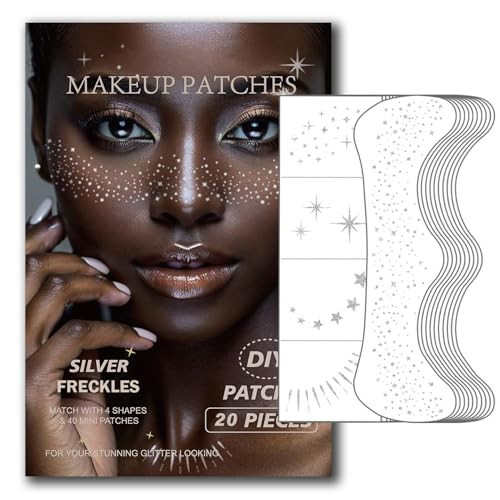 20 Pcs Silver Glitter Freckles,20 Pcs Face Gems with 4 Shapes - Sparkling Self-Adhesive Face Jewels for Festival, Rave & Party Makeup - Waterproof Face Glitter Patches for Women & Teens | Amazon (US)