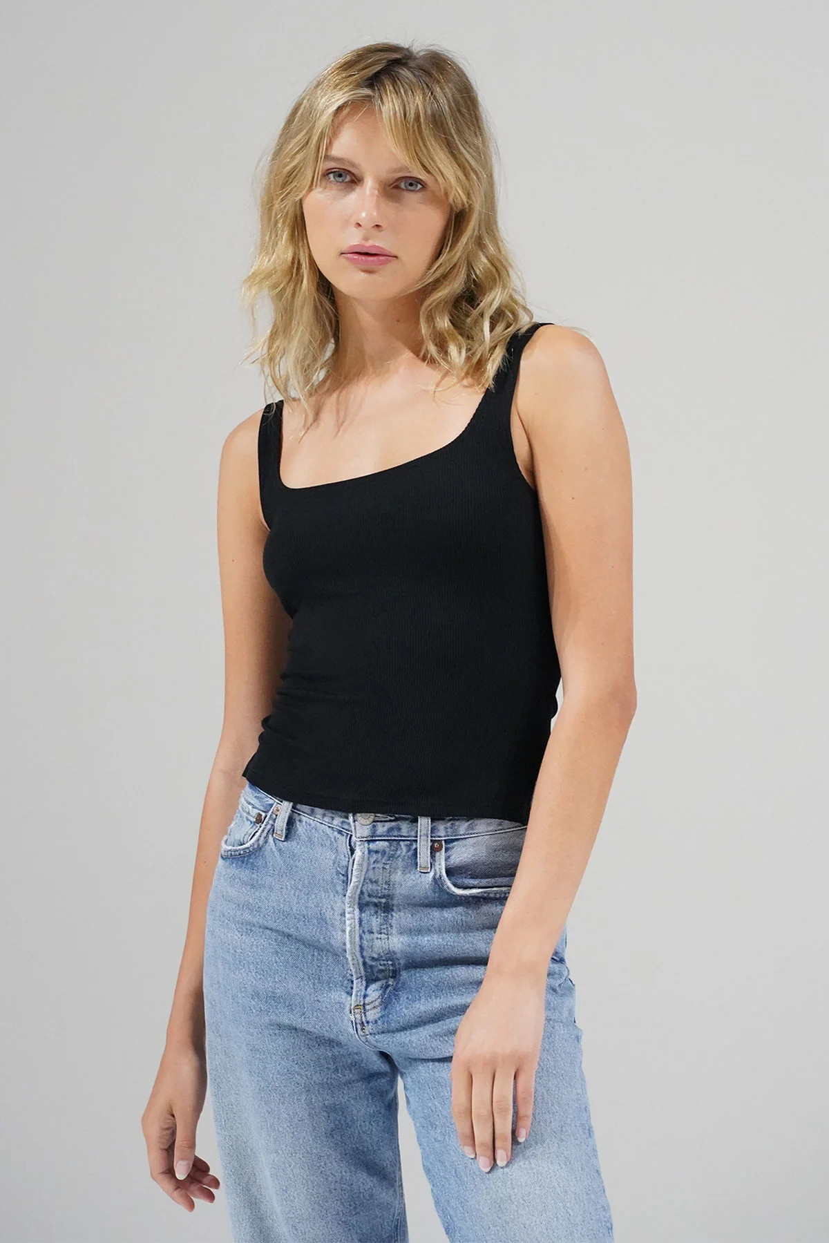 LNA Scoop Ribbed Tank - Black | LNA Clothing