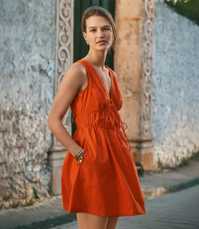 Petite Bow Poplin Mini Pocket Dress | LOFT