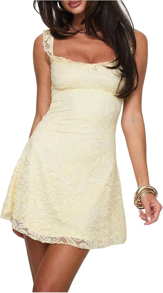 Floerns Women's Summer Mini Dress Floral Lace Sleeveless Vacation Cute A Line Dresses | Amazon (US)