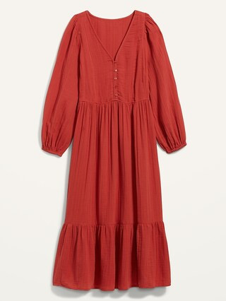 Long-Sleeve Fit & Flare Tiered Midi Dress for Women | Old Navy (US)