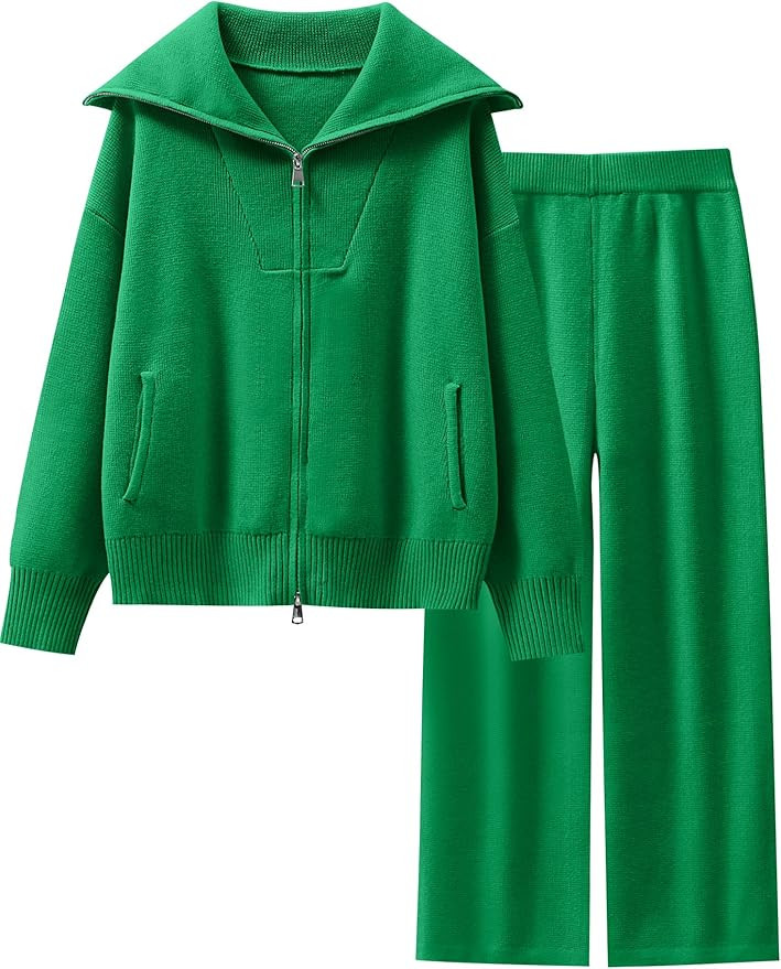 Caracilia Womens 2 Piece Outfits Knit Zip Up Sweater Lounge Set Wide Leg Pants Tracksuit Loungewe... | Amazon (US)