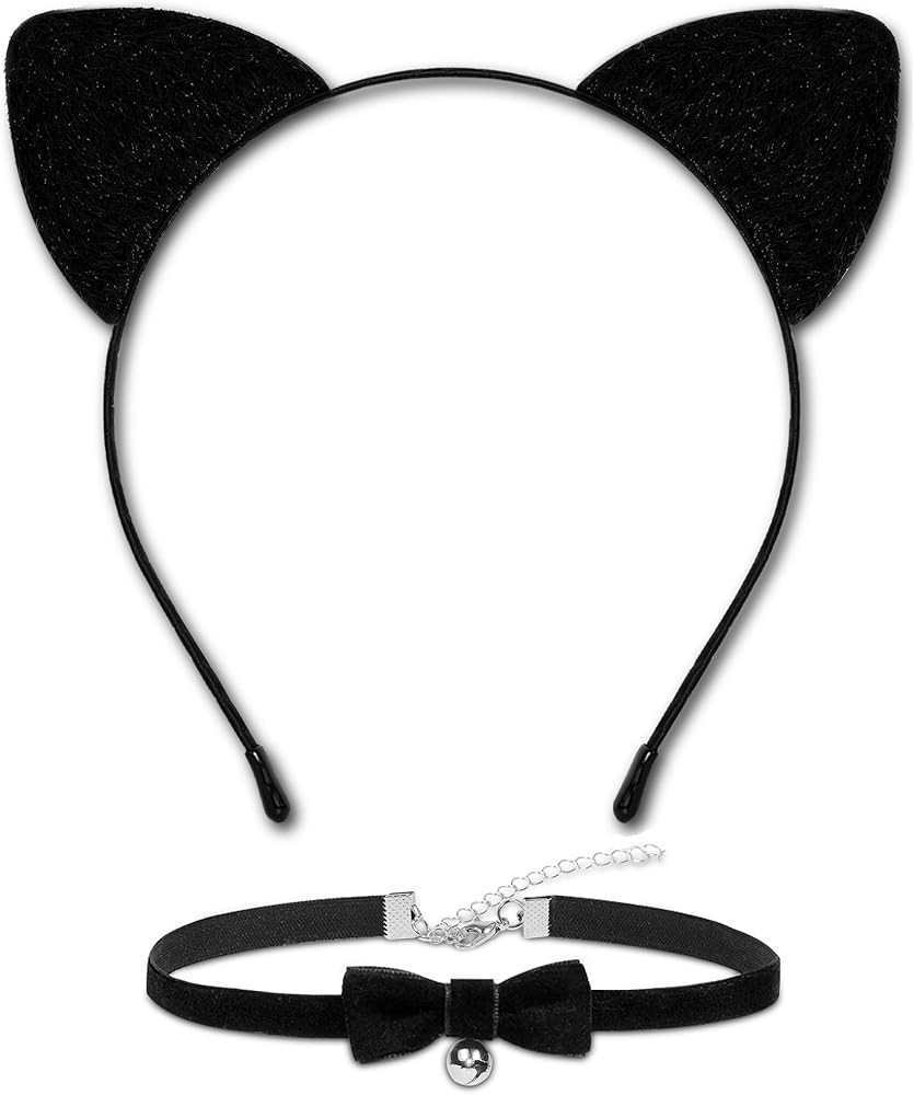 MUKOSEL Black Cat Ears Headband with Bell Collar Set, Black Cat Costumes for Women, Cat Costume A... | Amazon (US)
