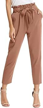 GRACE KARIN Women's Cropped Paper Bag Waist Pants with Pockets | Amazon (US)