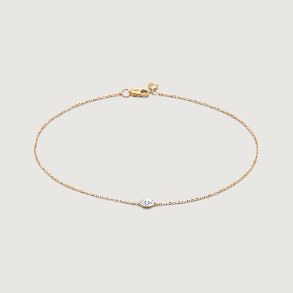 Gold Lab Grown Diamond Marquise Solitaire Chain Bracelet Lab Grown Diamond | Monica Vinader (Global)