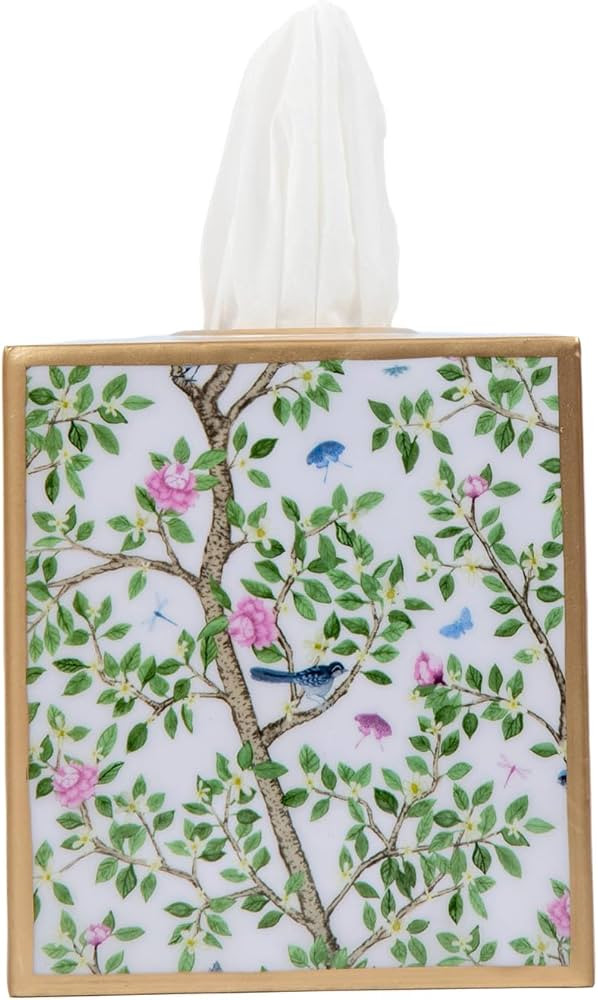 Elsie's Garden Blue and Pink Enameled Multi-Color Square Metal Tissue Box Cover for Bathroom, Van... | Amazon (US)