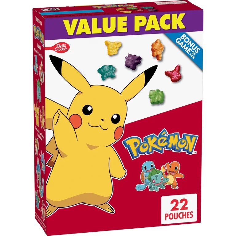 Pokemon Fruit Flavored Snacks, Fat Free and Gluten Free, Value Pack, 17.6 oz, 22 Pouches | Walmart (US)