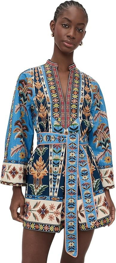 FARM Rio Women's Embroidered Tapestry Blue Mini Dress | Amazon (US)