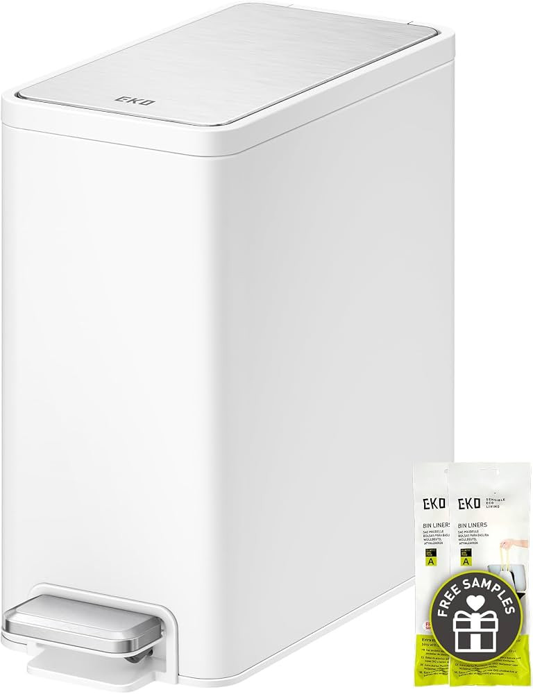EKO Slim Small Bathroom Trash Can with Lid, Stainless Steel Small Garbage Can with Removable Inne... | Amazon (US)
