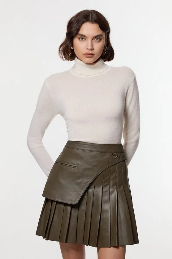 Leather Pleated Wrap Belt Mini Skirt | Karen Millen US