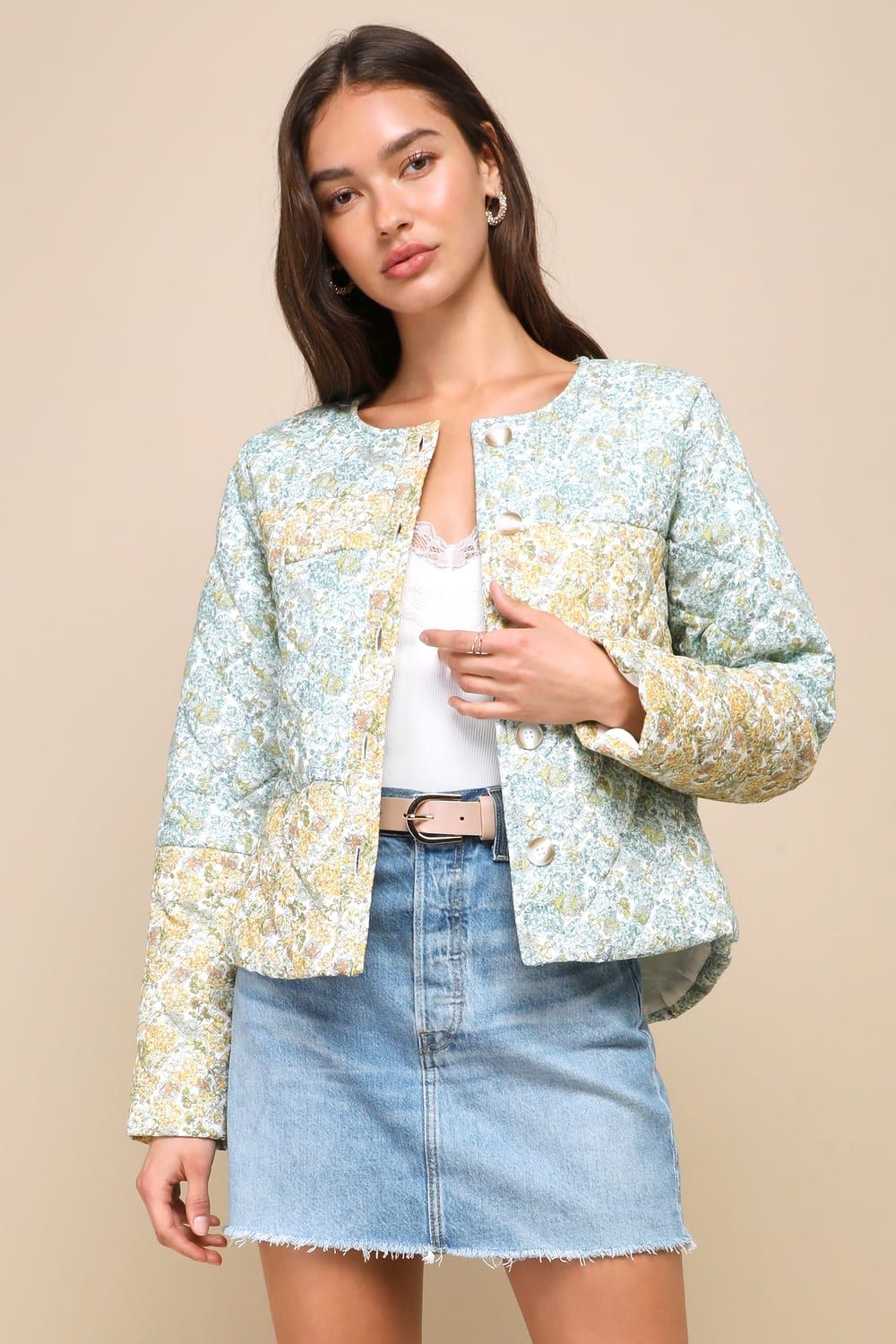 Warmest Darling Blue and Yellow Floral Print Quilted Jacket | Lulus