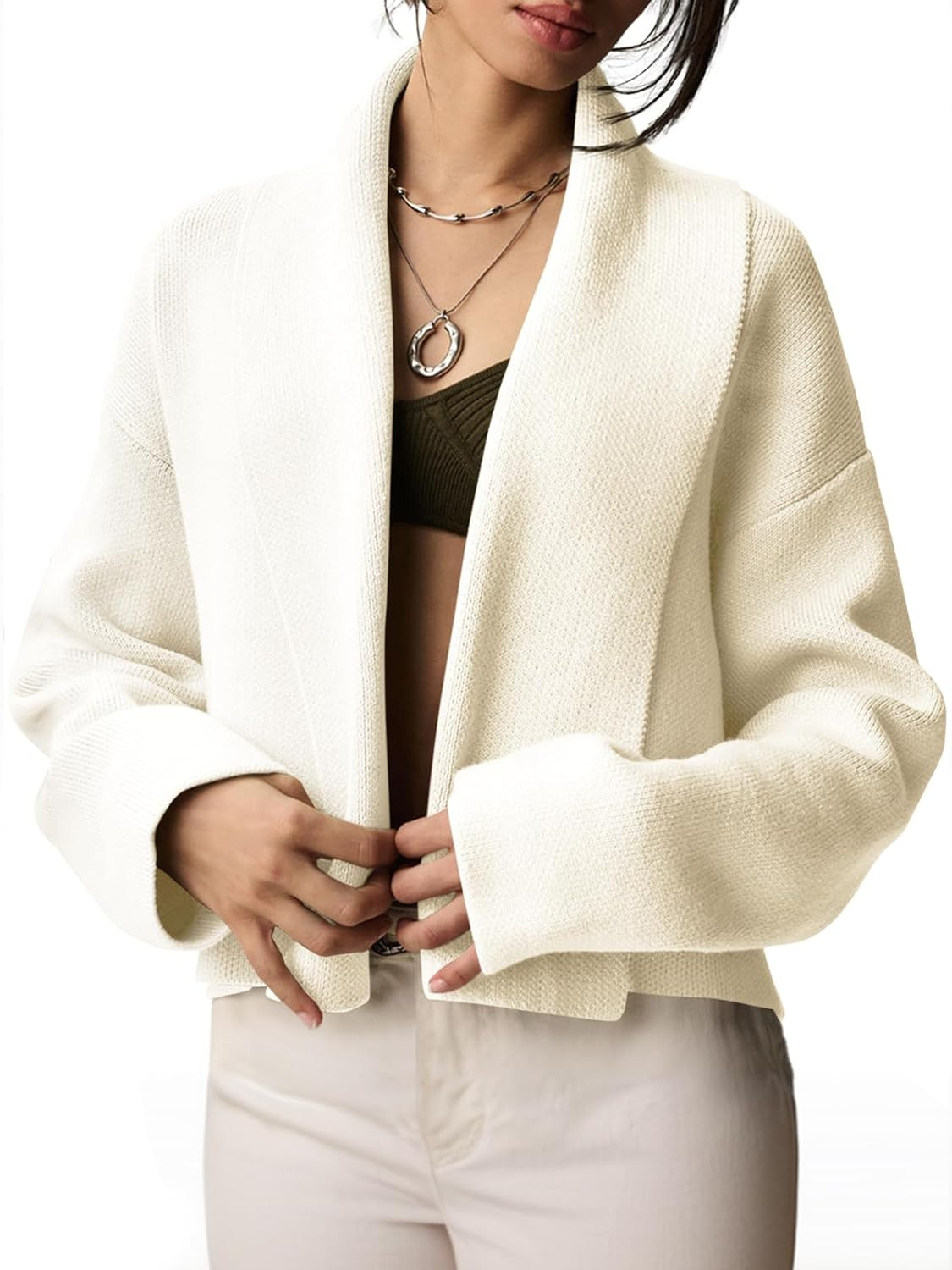 Saodimallsu Womens Cropped Cardigan Sweaters Formal Shawl collar Cardigans | Amazon (US)