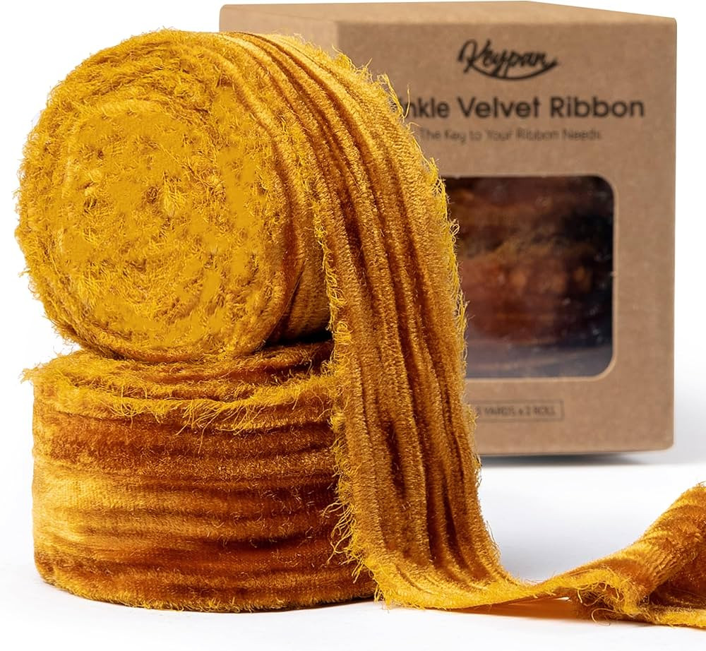 Orange Velvet Ribbon 1-1/2 Inch x 6 Yd Crinkled Handmade Frayed Vintage Ribbons for Christmas Gif... | Amazon (US)