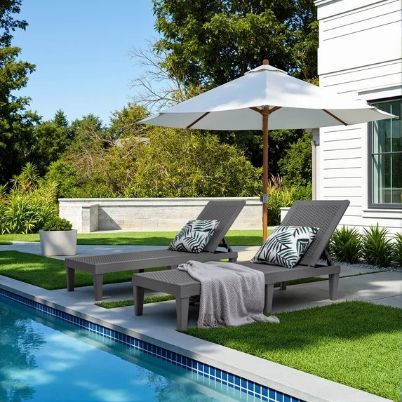 Devoko Set of 2 Outdoor Patio Chaise Lounge Chairs, Rattan Style, Multi-angle Adjustable Back, Li... | Walmart (US)