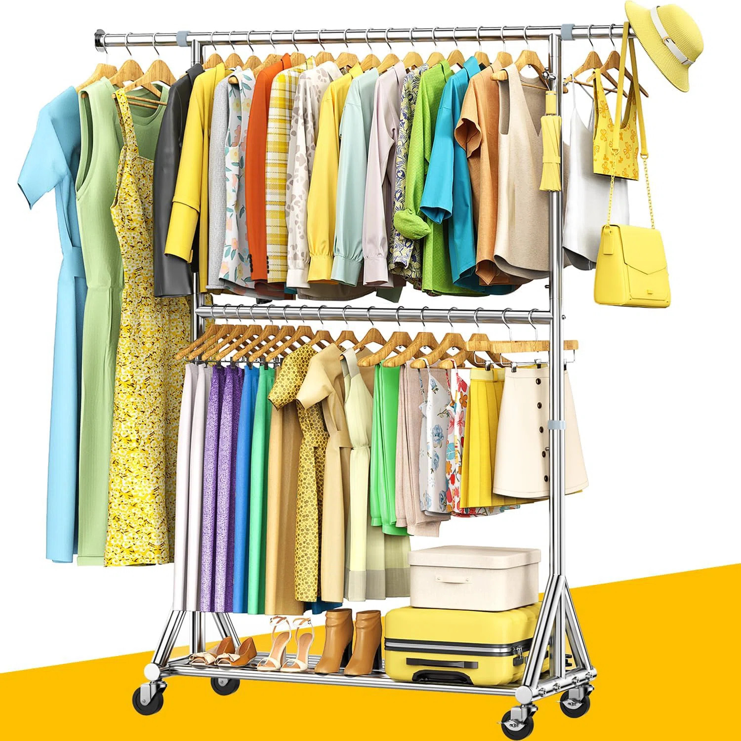 100% Stainless Steel Heavy Duty Clothes Rack Load 860LBS, Adjustable Height Double Rods Clothing ... | Wayfair North America