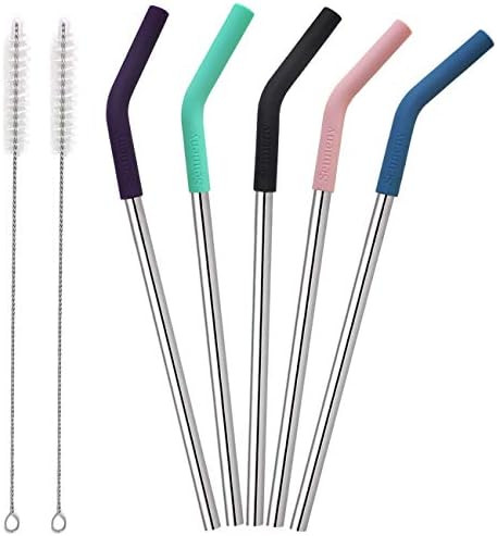 Senneny Set of 5 Stainless Steel Straws with Silicone Flex Tips Elbows Cover, 2 Cleaning Brushes ... | Amazon (US)