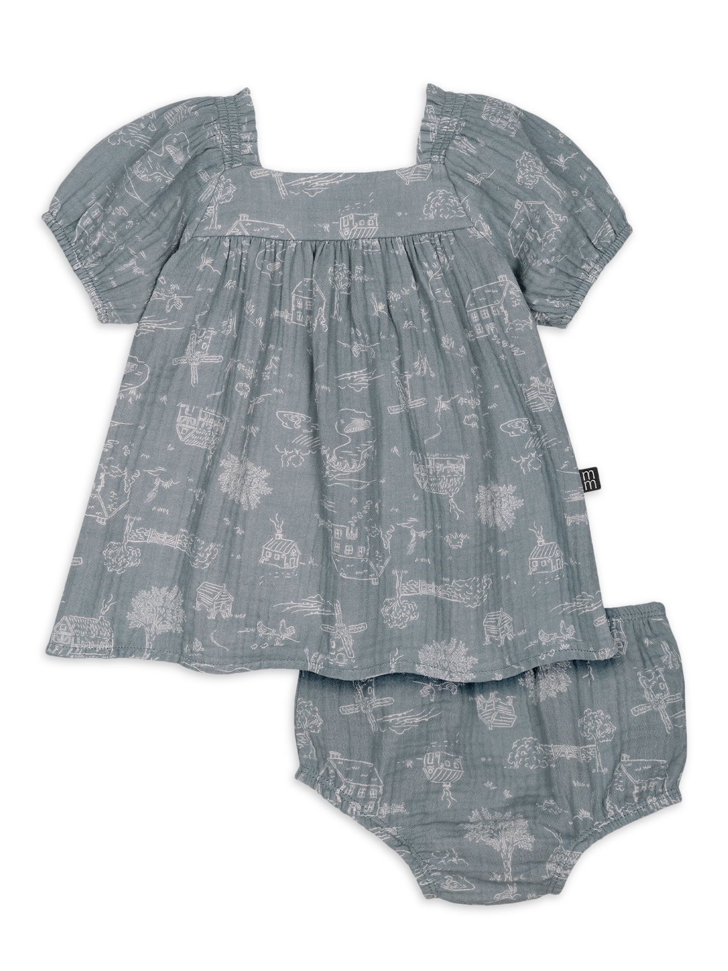 Modern Moments By Gerber Baby Girl Casual Cotton Puff Sleeve Dress and Diaper Cover, Sizes 0/3M-2... | Walmart (US)