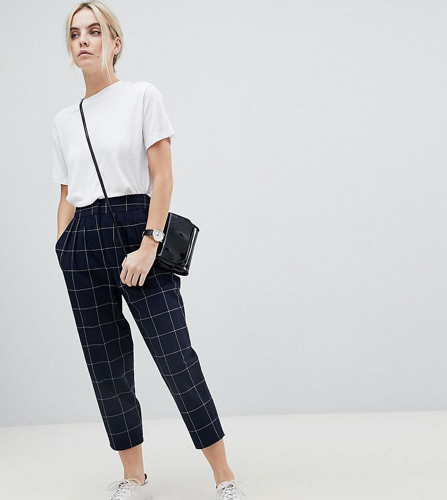 ASOS PETITE Grid Check Tailored Tapered PANTS - Multi | ASOS US