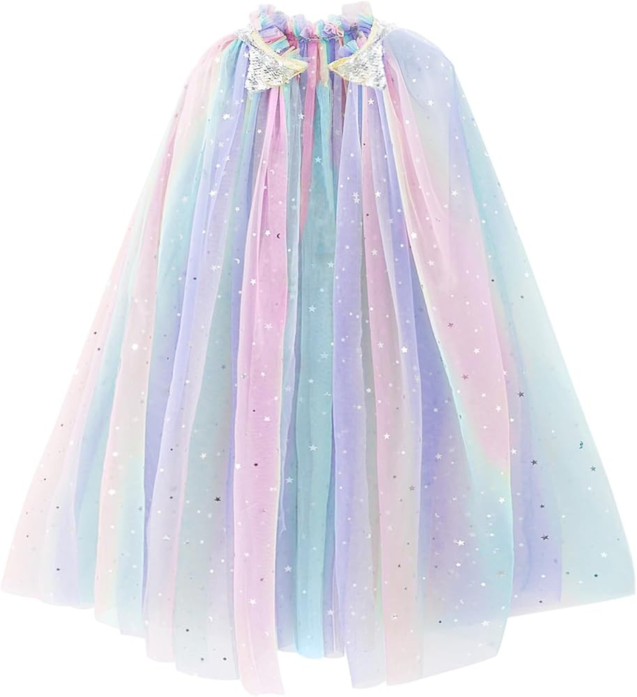 PHOGARY Princess Cape Colorful Princess Cloak, Sparkling Sequins Tulle Cape Carnival Birthday Par... | Amazon (US)