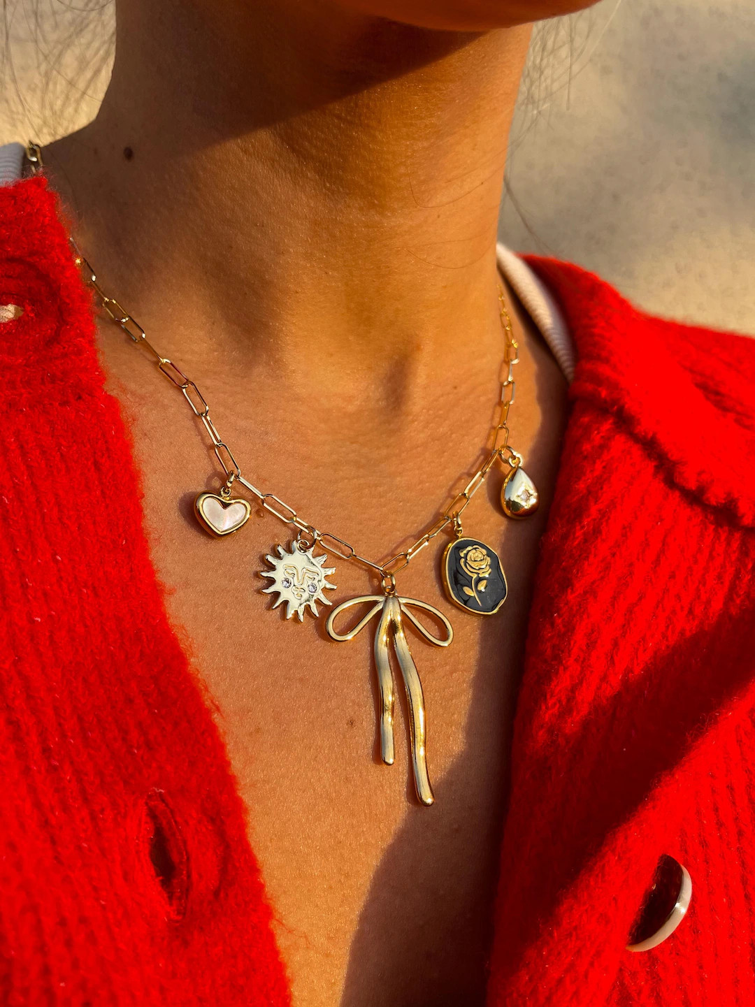 Custom Stainless Steel Gold Paperclip Luna Chain Charm Necklace - Etsy | Etsy (US)