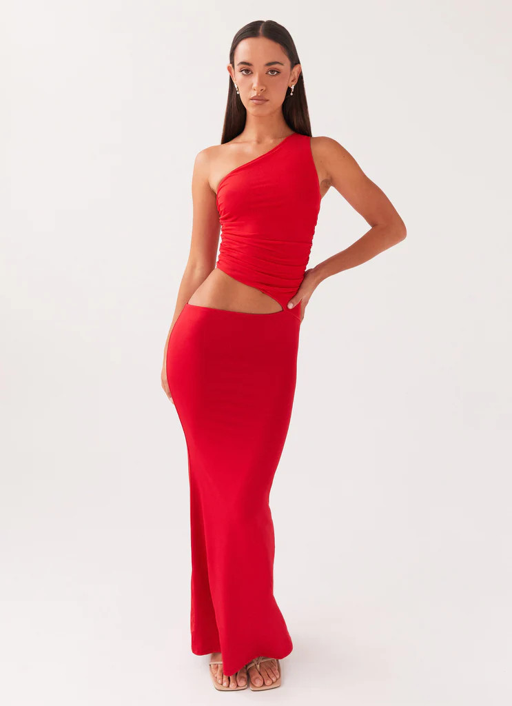 Seranella One Shoulder Maxi Dress - Cherry Red | Peppermayo (Global)