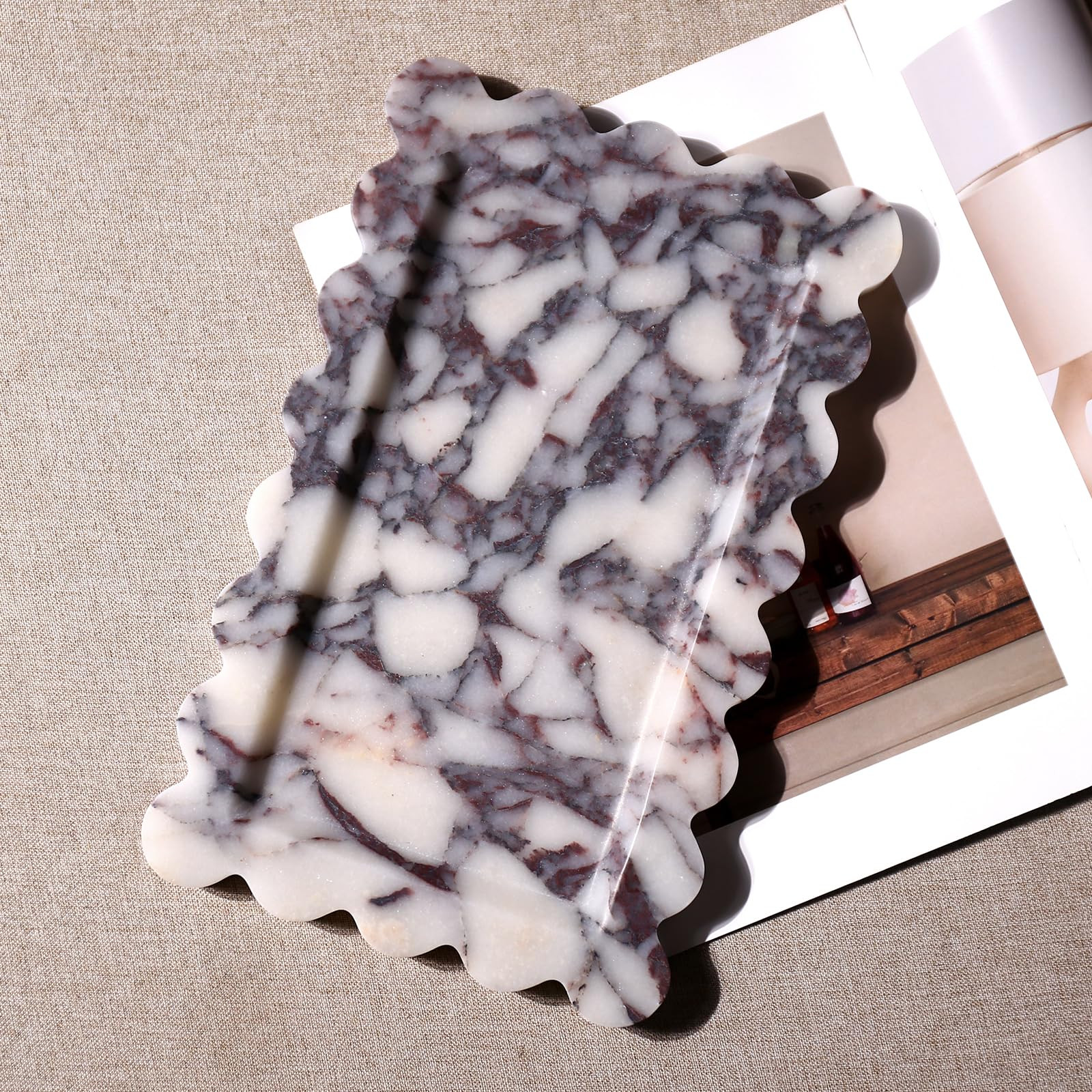 Natural Marble Vanity Tray - Luxury Scalloped Marble Storage Tray for Home Decor - Rectangle (11.... | Amazon (US)