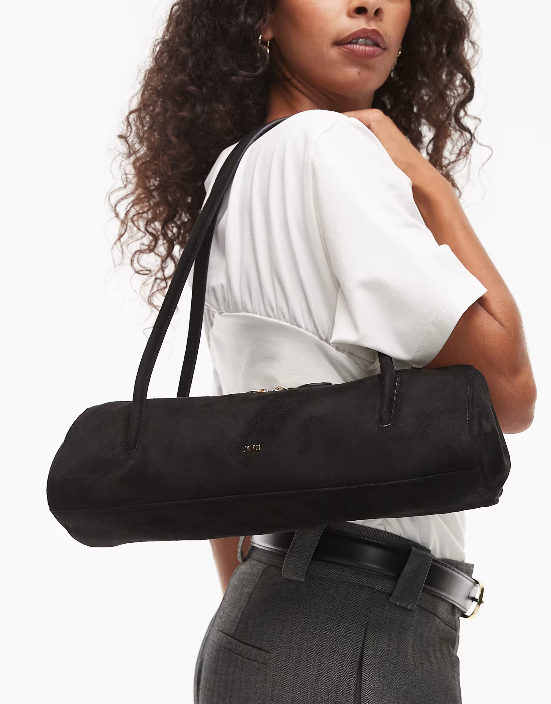JW PEI Nova baguette style faux suede shoulder bag in black | ASOS (Global)
