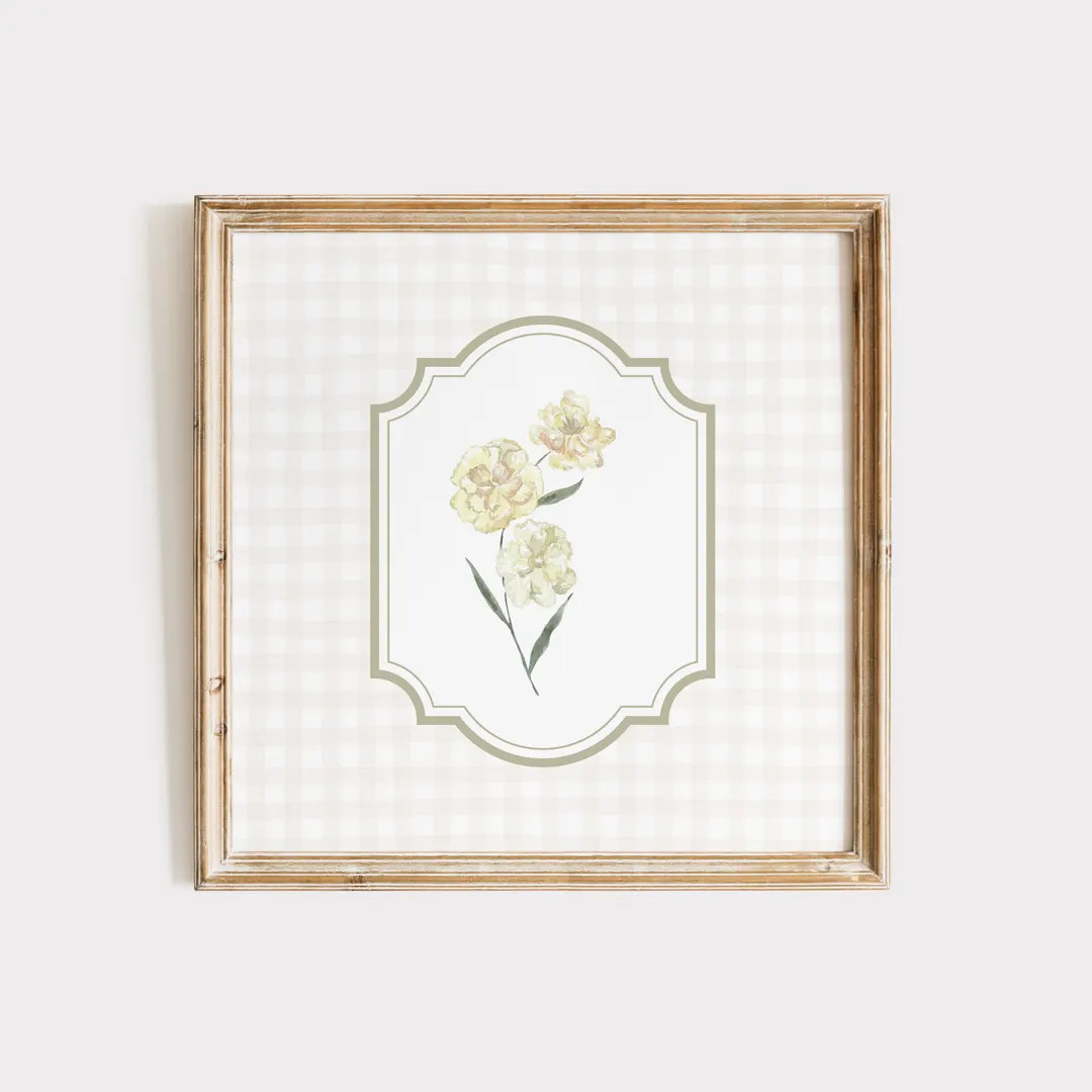 Vintage White Floral Square Print, INSTANT Digital Downloadable Wall Art, Trendy Decor, Illustrat... | Etsy (US)