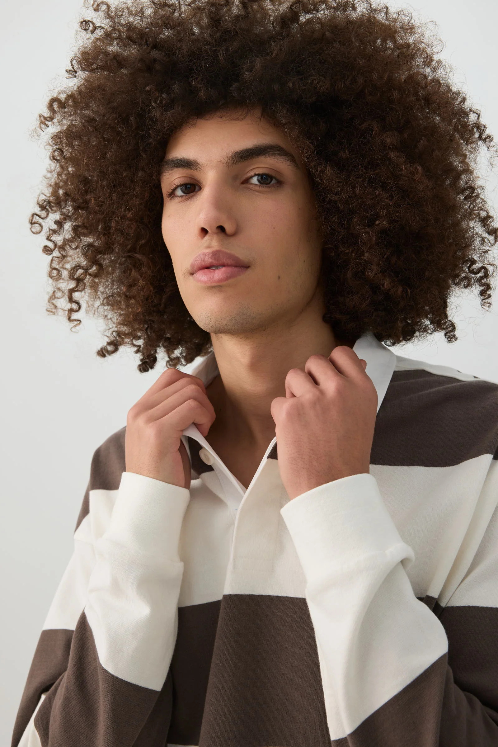 Striped Long Sleeve Polo Brown | Ardene Canada | Ardene US