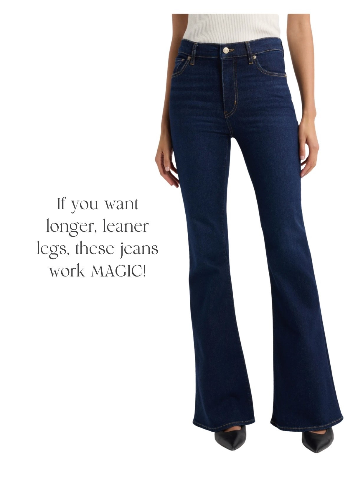 I think that everyone need a dark wash bootcut in their closet for fall and winter, and this is the pair I keep reaching for! Comfortable, so flattering, and one of my favorite pairs ✨🤍