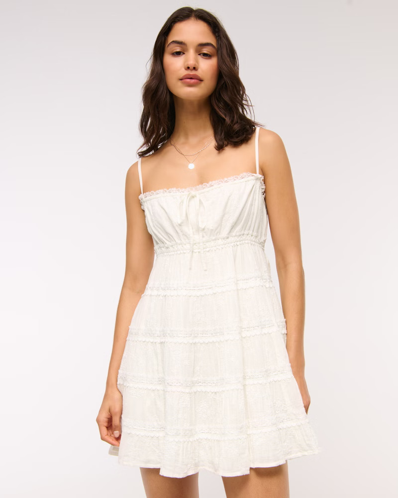 Women's Puff Sleeve Tie-Front Mini Dress | Women's Dresses & Jumpsuits | Abercrombie.com | Abercrombie & Fitch (UK)