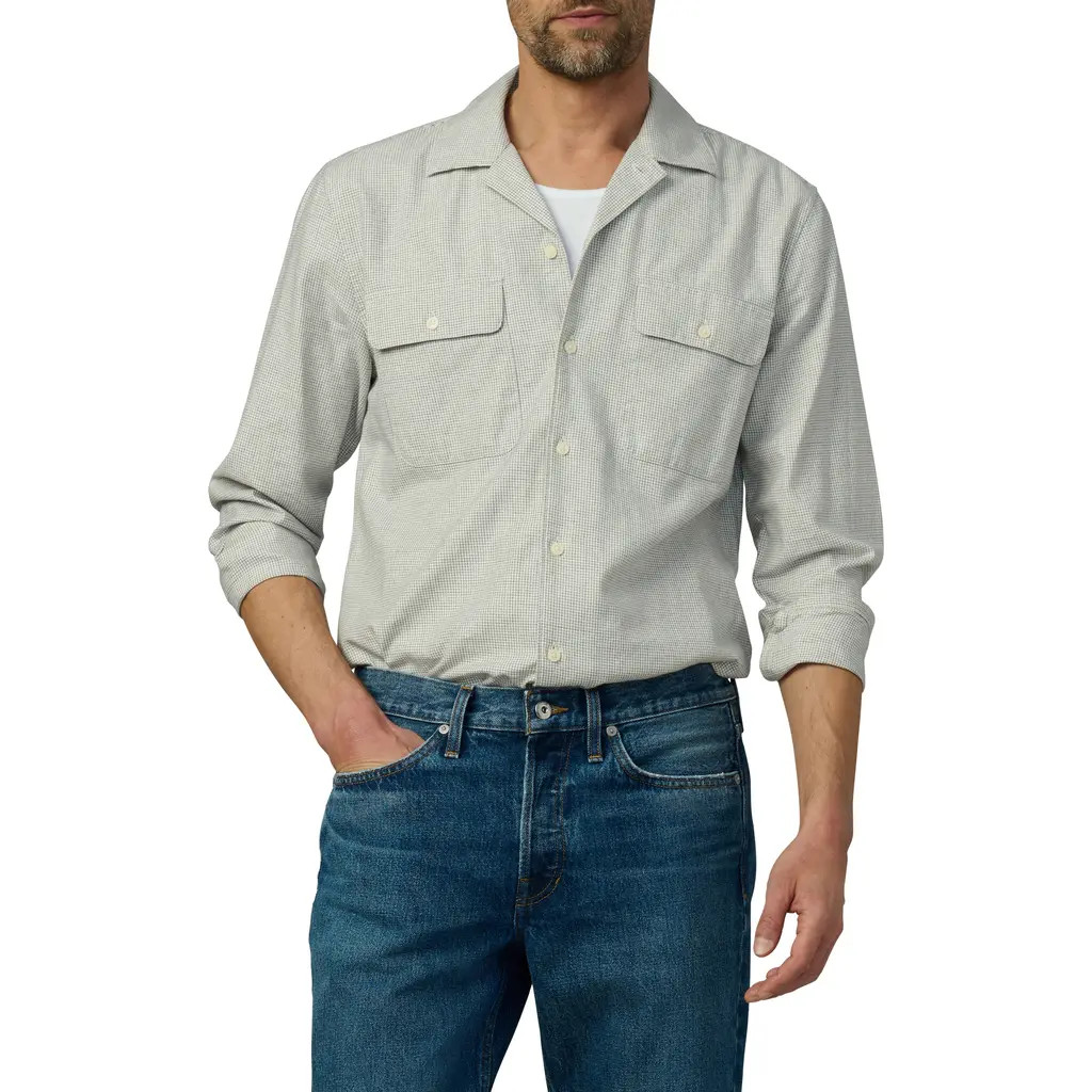 Joe's Writers Long Sleeve Camp Shirt in Navy Check at Nordstrom, Size Small | Nordstrom