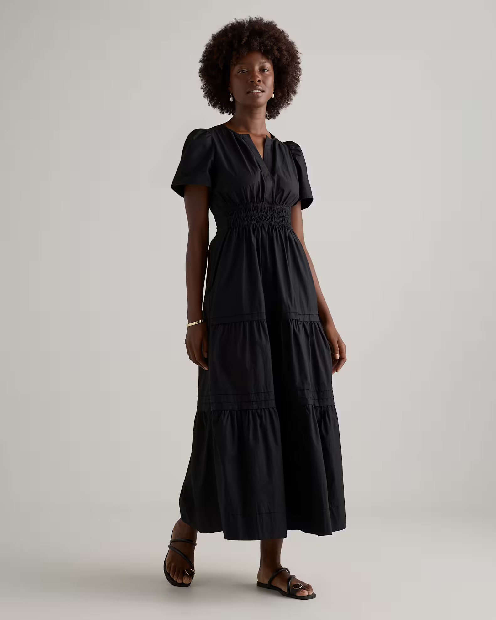 100% Organic Cotton Poplin Tiered Maxi Dress in Black | Quince