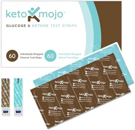 KETO-MOJO Blood Glucose and Ketone Test Strips Combo Pack | 60 Glucose + 60 Ketone Strips (120 Co... | Amazon (US)