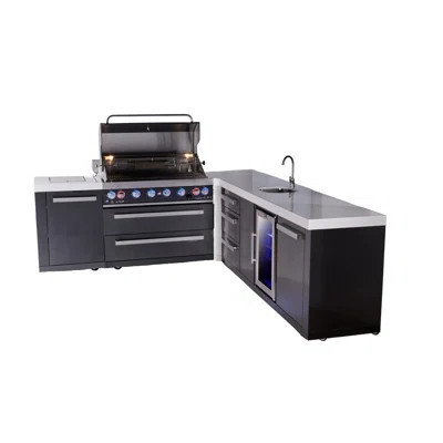 Mont Alpi 94"w X 113"d X 46"h Premium Black Stainless Steel L-shaped Modular Outdoor Kitchen Island With Refrigerator + 44"w 6-burner Bbq Grill + Fauc | Wayfair North America