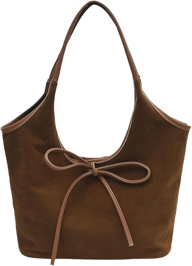 Bow Suede Tote Bag for Women - Brown Burgundy Work Hobo Handbags with Bow | Amazon (US)