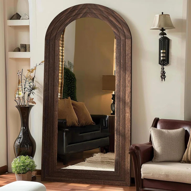 Arched Full Length Mirror with Wood Frame, Wall Mirror Full Length with Stand, Vertical Hanging, ... | Wayfair North America