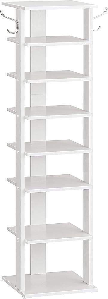 HOOBRO 8 Tiers Vertical Shoe Rack, Wooden Shoe Storage Organizer with Hooks, Narrow Shoe Tower fo... | Amazon (US)