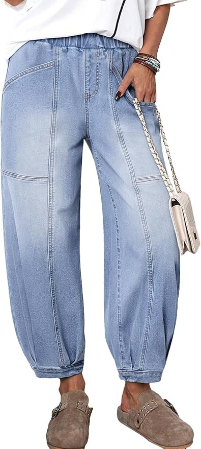 Sidefeel Barrel Jeans for Women Trendy Wide Leg High Waisted Cropped Baggy Relax Fit Stretch Pock... | Amazon (US)