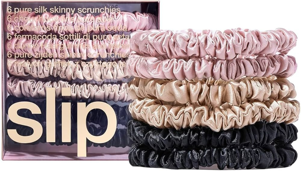 Slip Silk Skinnie Scrunchies in Black, Pink, and Caramel - Elastic Scrunchies Set (6 Scrunchies) | Amazon (US)