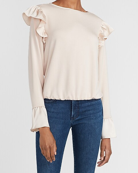 Satin Ruffle Flare Cuff Top | Express