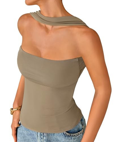Zanvylia Halter Tube Tops for Women Summer Off Shoulder Ruched Strapless Open Back Tank Slim Fit Y2k Bandeau Shirts (US, Alpha, Large, Regular, Regular, Green) | Amazon (US)