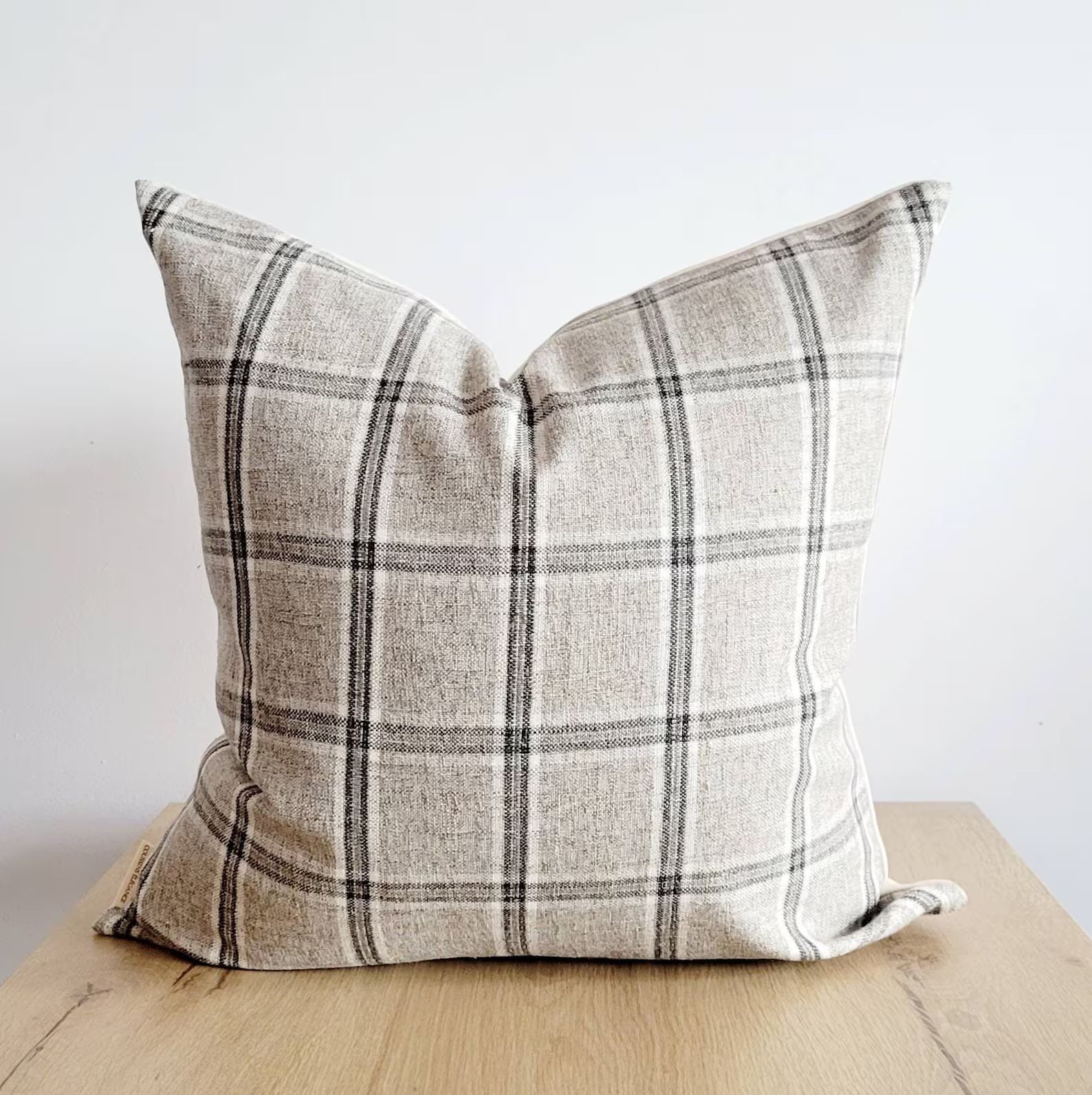 Grey linen windowpane pillow cover 20x20. Modern Farmhouse pillow gray, plaid pillow 20x20, autum... | Etsy (US)