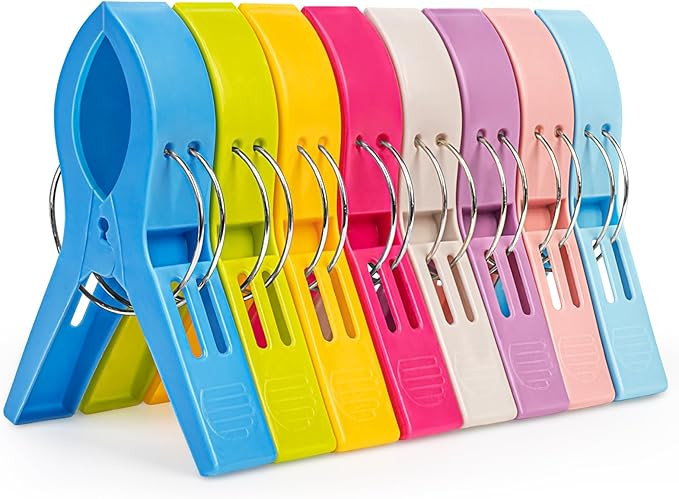 8 Pack Beach Towel Clips, Plastic Chair Clips Towel Holder Clothes Pins Clothes Pegs Hanging Clip... | Amazon (US)