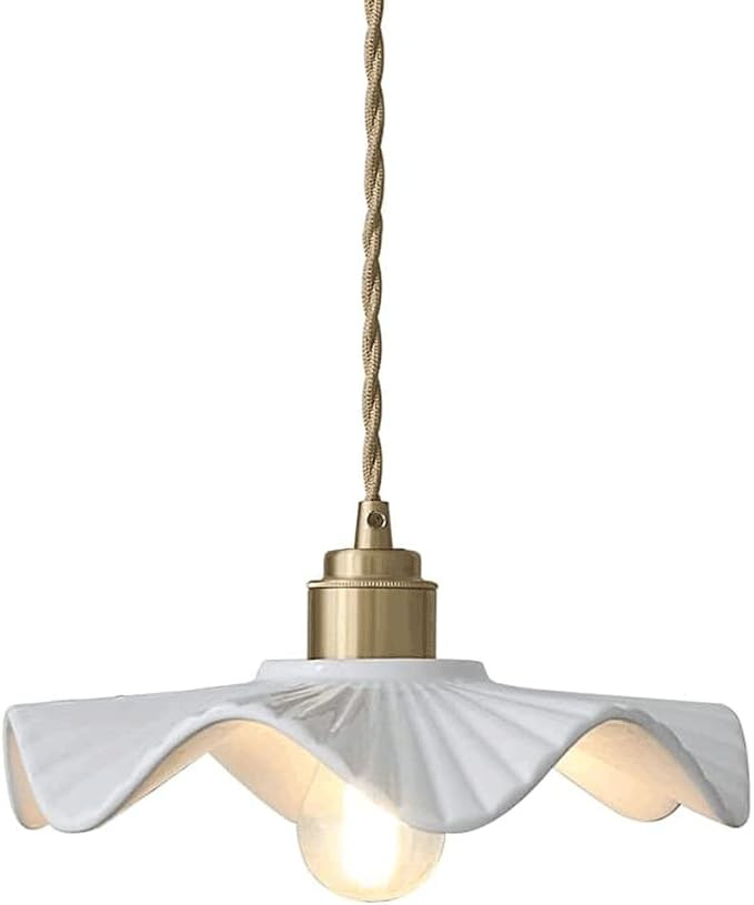 ChandRaMukhi Simple Wave Ceramic Chandelier LED E27 1 Lamp Household Brass Lamp Head Pendant Ligh... | Amazon (US)