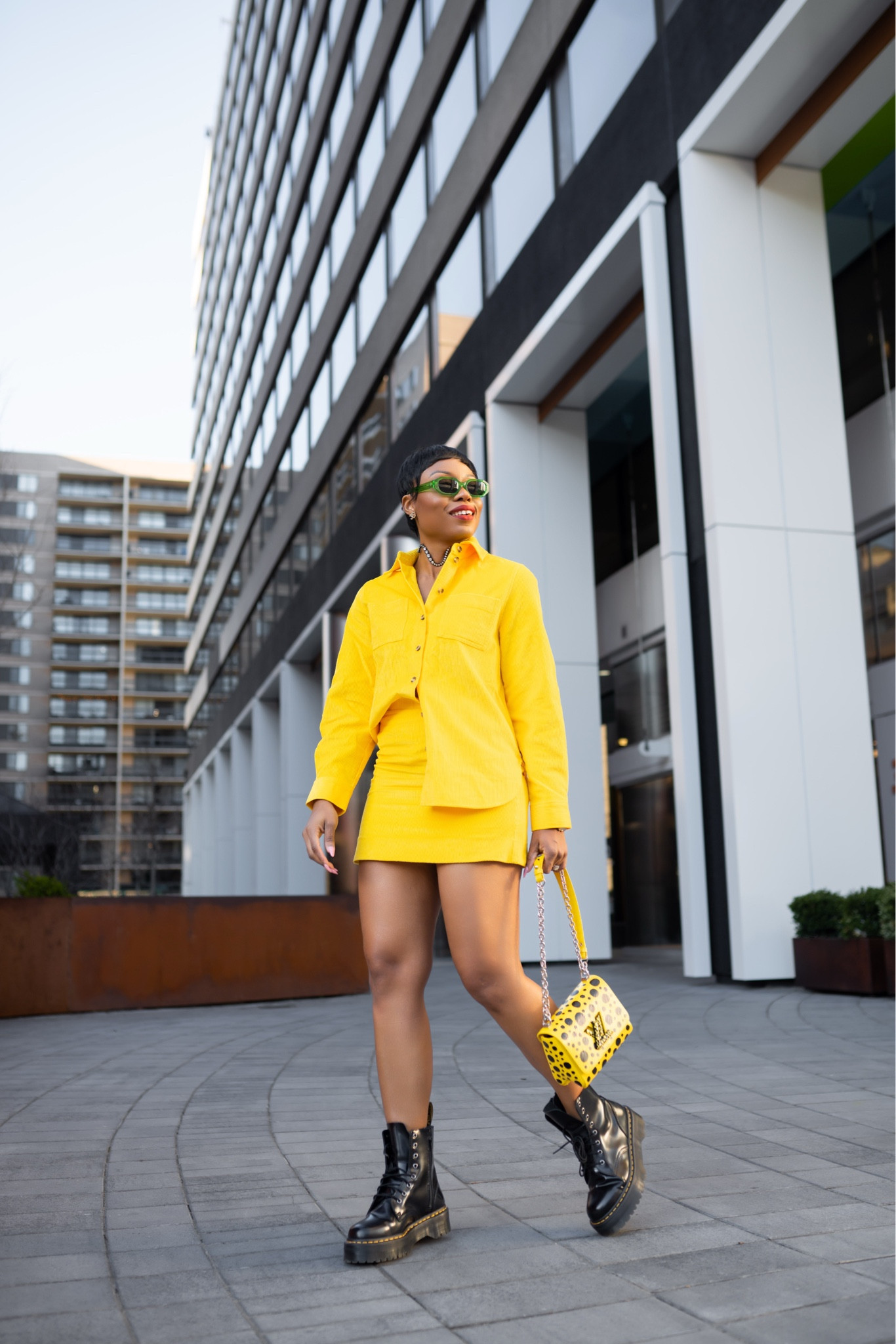 Matching the bold fall vibes in a pop of yellow 💛🍂 Elevate your look with statement hues and edgy boots. Who else is embracing vibrant colors this season? #FallFashion #YellowMood #StreetStyle 

Doc martens, Louis Vuitton twist, Linda Farrow x Attico sunglasses 

#LTKSeasonal #LTKShoeCrush #LTKParties