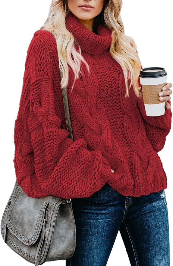 Dokotoo Womens 2023 Winter Fall Solid Turtleneck High Neck Balloon Long Sleeve Sweaters Pullover ... | Amazon (US)